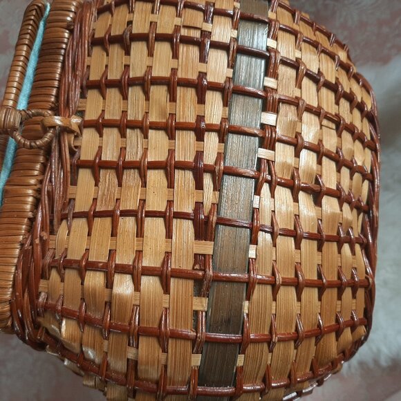 Vintage 1970s Colourful Sewing Box Craft Hobby Storage Wicker Basket - Picture 9 of 15